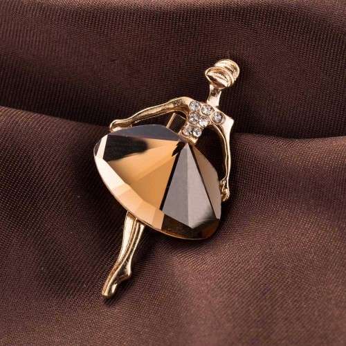 BEAUTIFUL CRYSTAL LADY BROOCH COFFEE