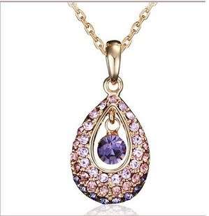 DAZZLING GOLD PLATED CRYSTAL ANGEL TEARDROP NECKLACE & SML PENDANT