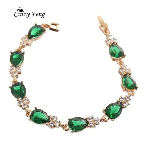 18 KT GOLD PLATED green CRYSTAL BRACELET 190 MM LONG