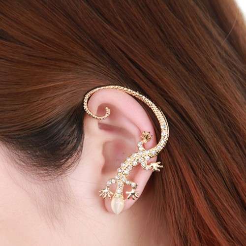 RHINESTONE ROSE GOLD GECKO LIZARD SINGLE EAR CUFF