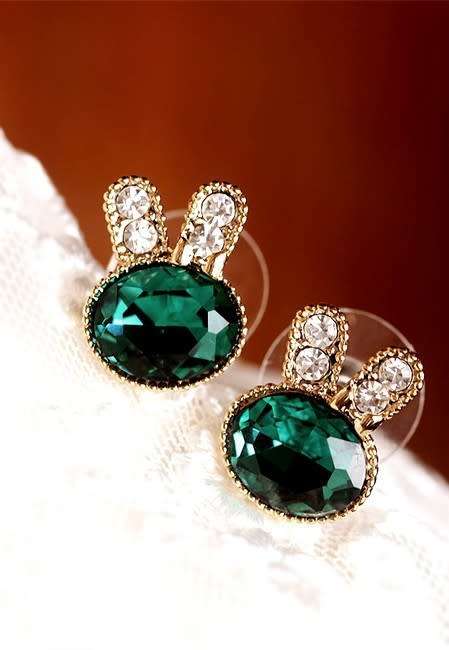 GREEN EMERALD BUNNY STUDS