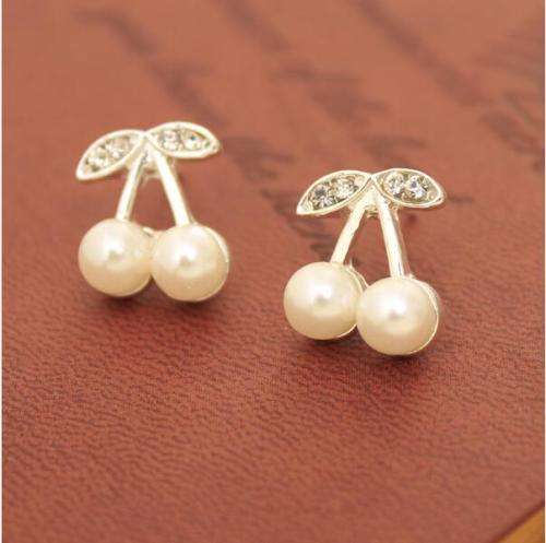 CUTE LITTLE SILVER CHERRY STUDS SILVER PLATED