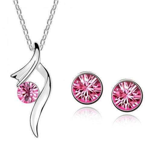 ARTIFICIAL CRYSTAL EARRING & NECKLACE SET PINK