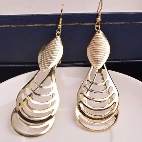 INDIA FOLK STYLE RETRO LONG GOLD PLATED TASSEL EARRINGS
