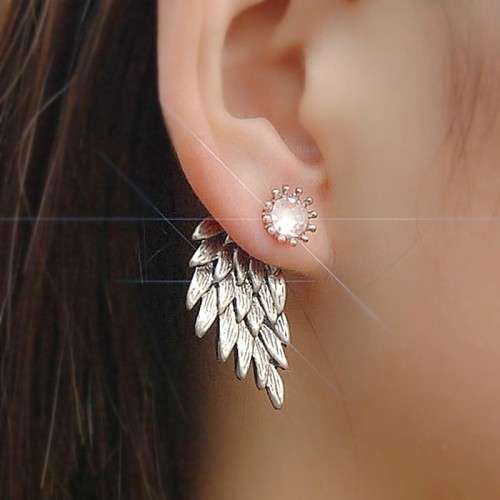 CRYSTAL SILVER PLATED  GOTHIC FEATHER BRINCOS
