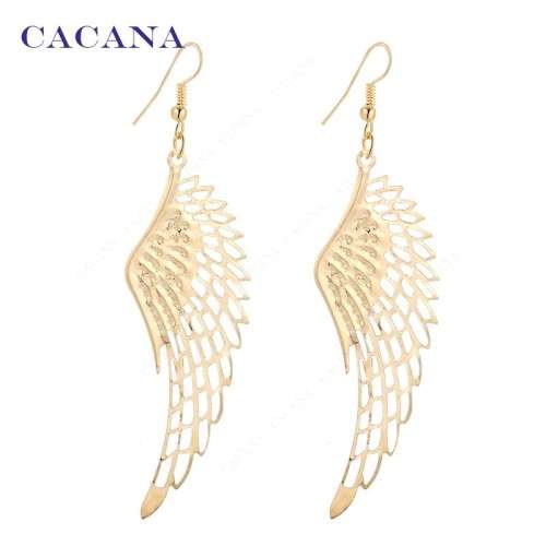 CACANA EARRINGS DANGLE LONG GOLD PLATED FEATHER LOOK
