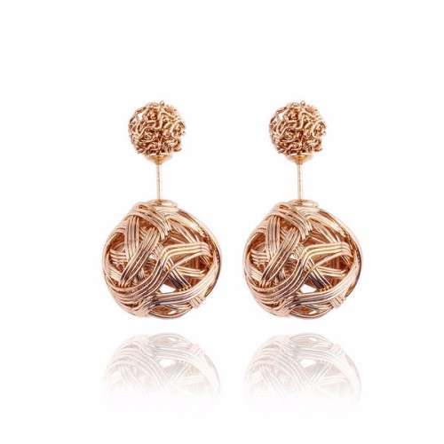 DOUBLE BALL STUD EARRINGS GOLD PLATED MESH