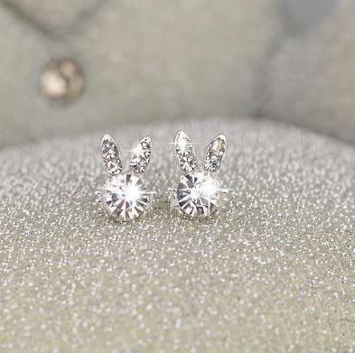 CRYSTAL ALLOY SILVER PLATED STUDS SMALL BUNNY'S