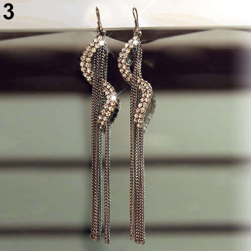 BRILLIANT BLACK TASSEL AND RHINESTONE DROP EAR RINGS