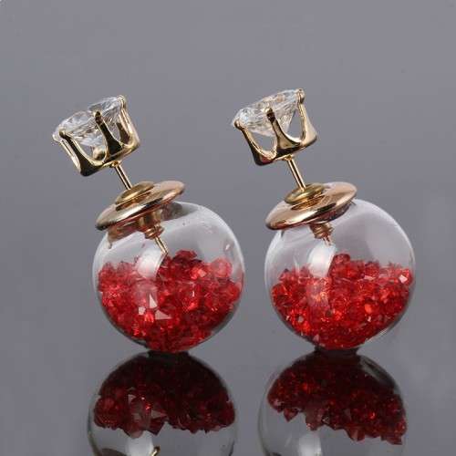 RED AROS BOUCLE D'OREILLE DOUBLE PEARL GLASS STUDS GOLD PLATED