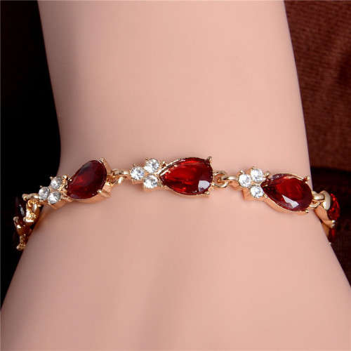 18 KT GOLD PLATED RED CRYSTAL BRACELET 190 MM LONG