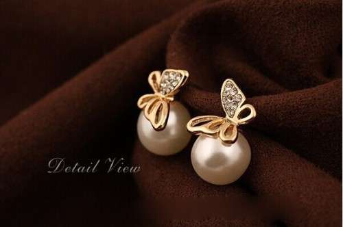 GOLD PLATED BUTTERFLY BOW STUD EARRINGS