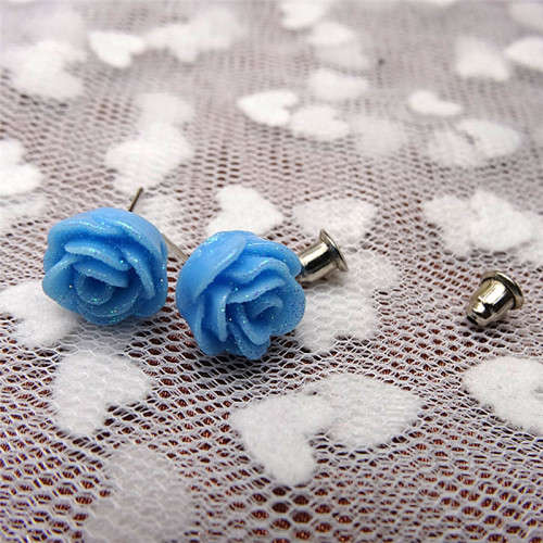ACRYLIC ROSE FLOWER STUD BLUE