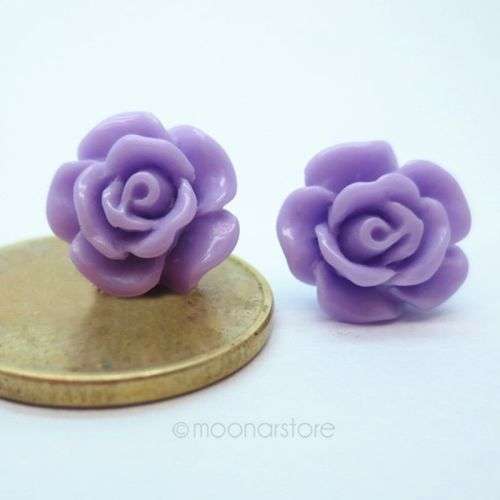 ACRYLIC ROSE FLOWER STUD PURPLE