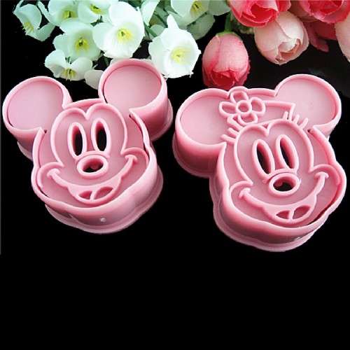 MICKEY/MINNIE FONDANT CAKE COOKIE DECORATING SUGAR CRAFT MOLD PLUNGER CUTTER 2PC