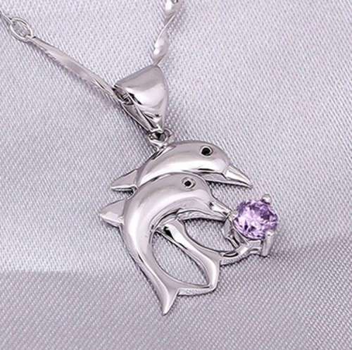 ELEGANT SILVER PLATED DOLPHIN'S LOVE BLUE STONE