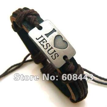 I LOVE 'JESUS' LEATHER BRACELET 'UNISEX' COLOUR IS ' MAROEN'