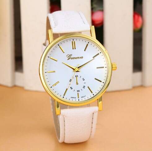WOMENS QUARTZ FAKE LEATHER STRAP WATCH