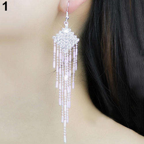 CRYSTAL LONG TASSEL EAR RINGS