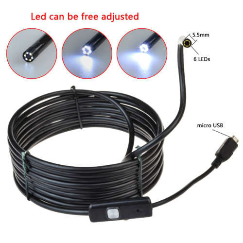 6-LED 5.5mm Lens Android Endoscope Inspection Borescope - Black (1.5m)