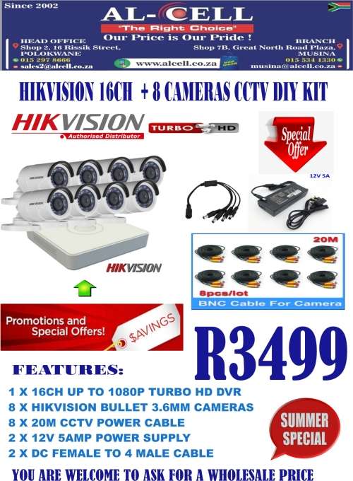 HikVision 16 Ch Turbo Hd + 8 Cameras Diy Kit