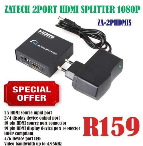 ZATECH 2 PORT HDMI SPLITTER 1080P