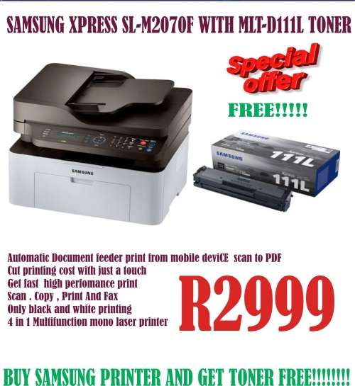 Samsung Express SL-M2070F Printer With Samsung 111L Toner