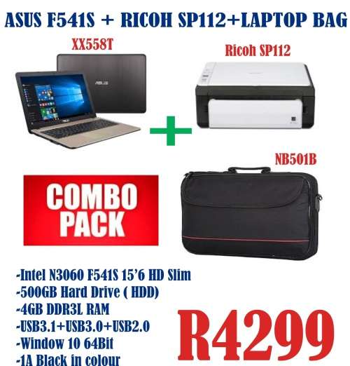 On Special Asus F541S Laptop + Ricoh SP112 Printer + Laptop Bag
