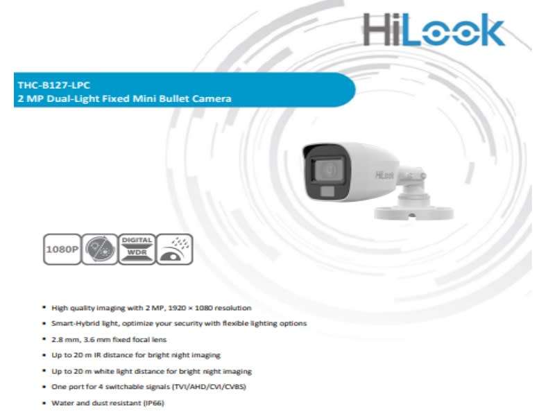 Hilook 1080P 2MP 2.8MM Smart Hybrid Light Bullet Camera
