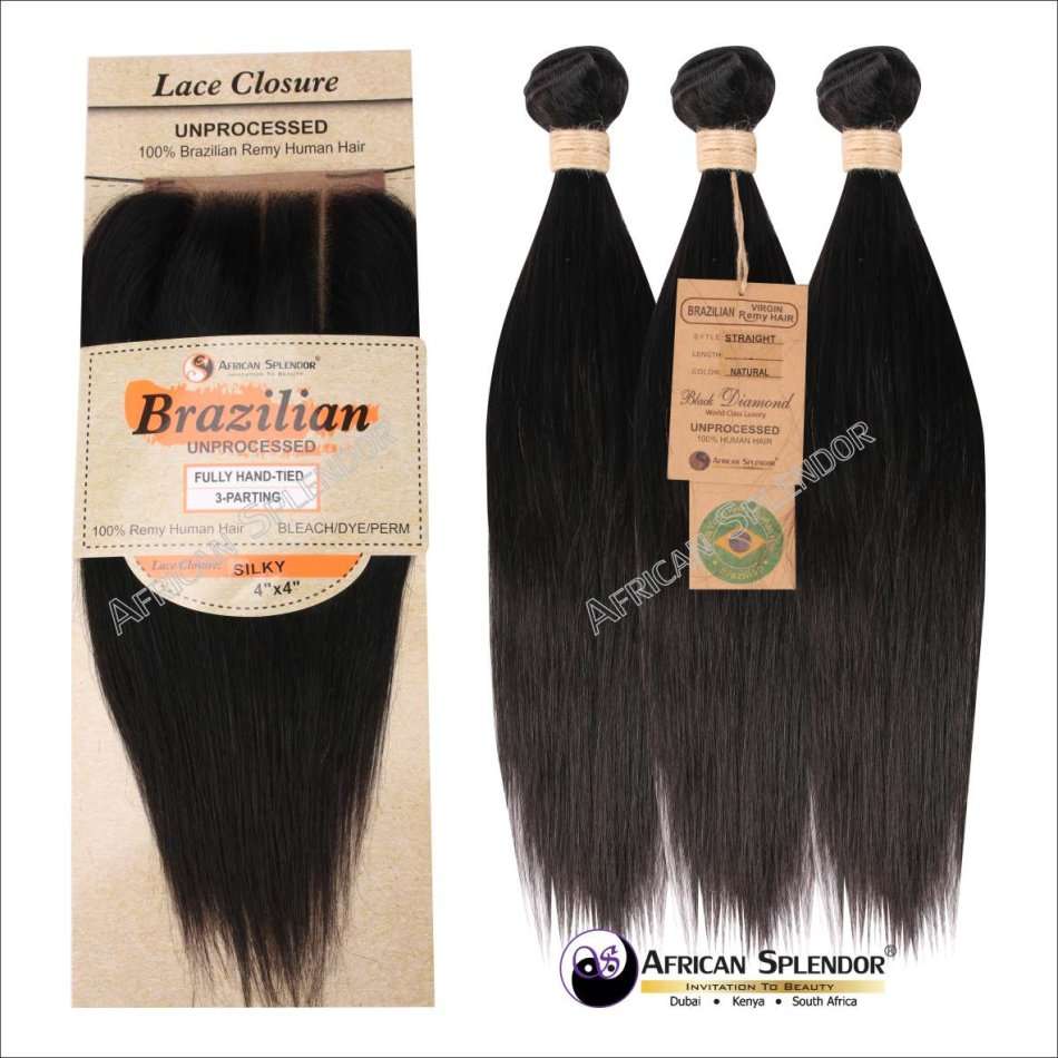 100% UNPROCESSED Virgin Remy Brazilian Human Hair 3 Bundles Set & 4''X4'' Lace Closure