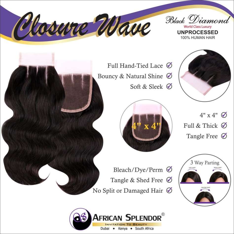 12A 100% UNPROCESSED Virgin Remy Brazilian Human Hair Handmade 4''x4'' Lace Closure 8''-16''