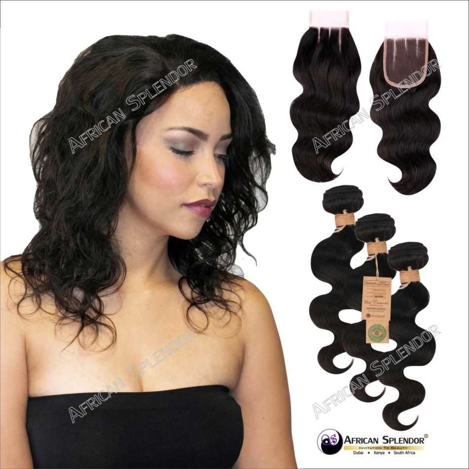 100% UNPROCESSED Virgin Remy Brazilian Human Hair 3 Bundles Set & 4''X4'' Lace Closure