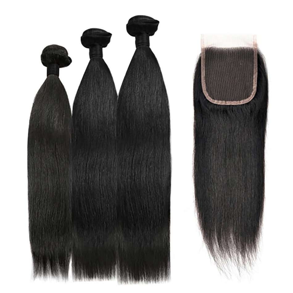 11A Virgin Remy Peruvian Human Hair 3 Bundles & 4''X4'' Lace Closure 8''-30''