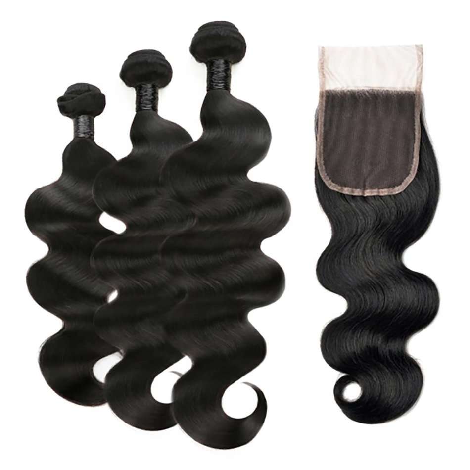 11A Virgin Remy Peruvian Human Hair 3 Bundles & 4''X4'' Lace Closure 8''-30''
