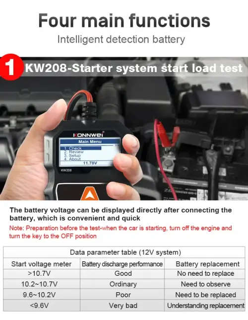 Konnwei KW208 12V Battery CCA Load & Alternator Tester