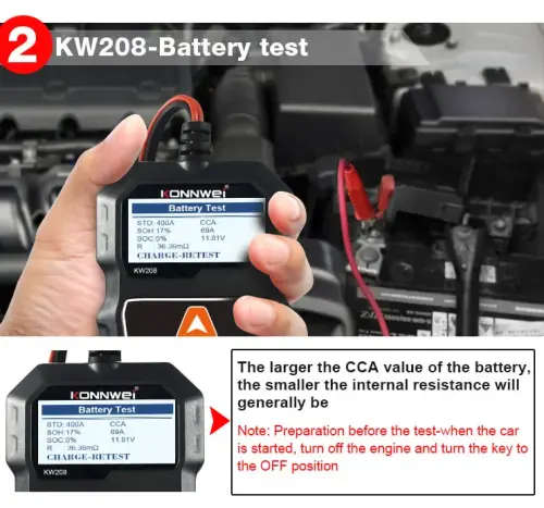 Konnwei KW208 12V Battery CCA Load & Alternator Tester