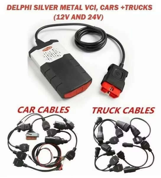 2021 DELPHI SILVER VCI WITH 8 PC CAR CABLE SET AND 8 PC TRUCK CABLE SET