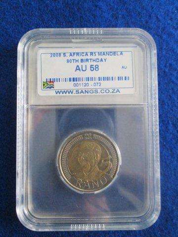 2008 Mandela Birthday  R5 AU58.  SANGS Graded.