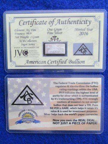 COA 2012 Limited Edition ACB TITANIC Bar 1 GRAM 99.9 Fine SILVER w/ Certificate