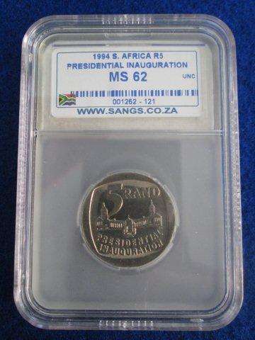 1994 Presidential Inauguration R5 Coin.  MS 62 SANGS Graded.