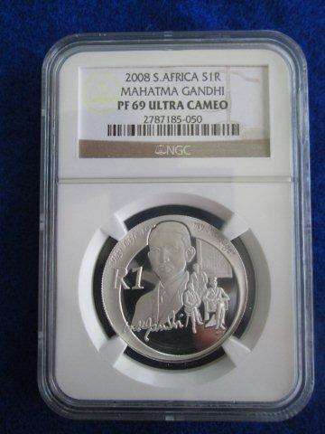 2008 - MAHATMA GHANDI SILVER R1 PROTEA PF 69 ULTRA CAMEO.