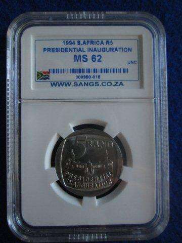 1994 Presidential Inauguration R5 Coin.  MS 62 SANGS Graded.