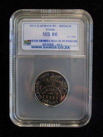 COINAGE OF GRIQUA TOWN - R5 ( 2015 )  MS 66 - SANGS Graded.  Serial numbers may differ.