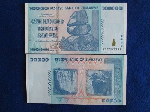 Zimbabwe 100 Trillion Dollar Banknote AA Series Single Note/ AA2552398