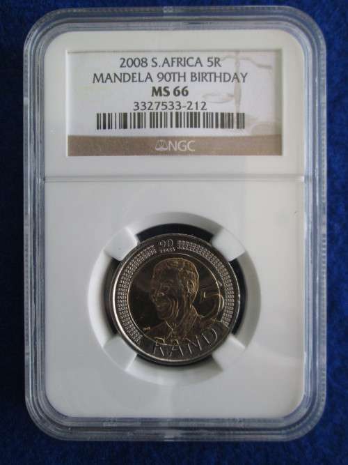 Mandela 90th Birthday R5. MS66 - NGC Graded.