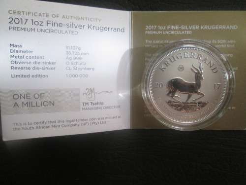 2017 1oz Fine-silver Krugerrand Premium.