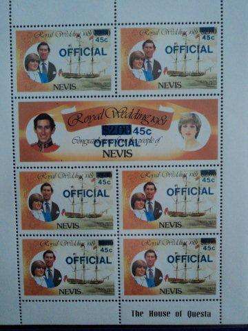 NEVIS 1981 ROYAL WEDDING 45c SOUVENIR SHEET REVALUED and OVERPRINTED OFFICIAL IN BLUE. MNH