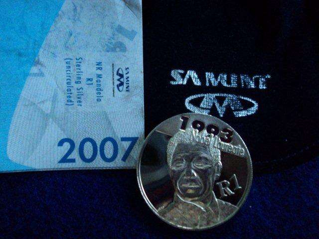 Sterling Silver Uncirculated R1 - Nobel Laureate Mandela 2007.