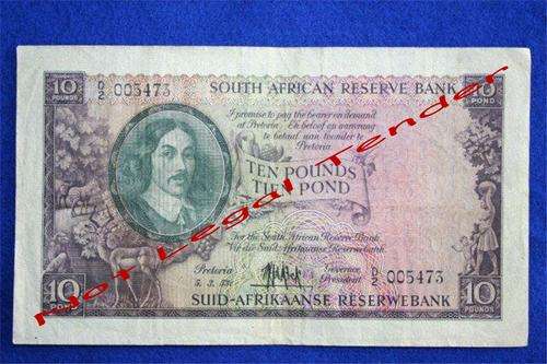 M H de Kock Ten Pounds Note.  5-3-1953.