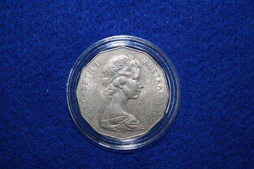 Australia 1977 QEII Silver Jubilee.  50 cents Copper - Nickel coin in capsule.  Circulated.